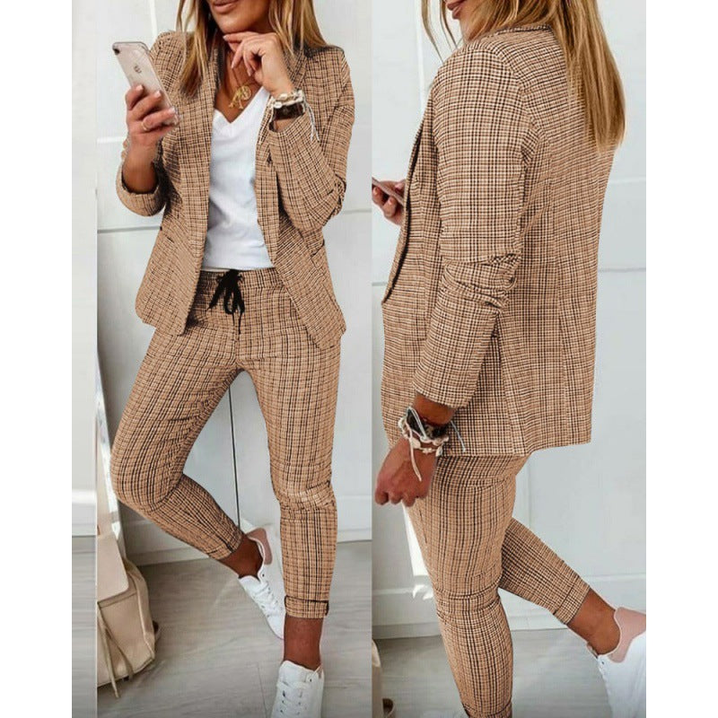 Ladies elegant check pattern suit set