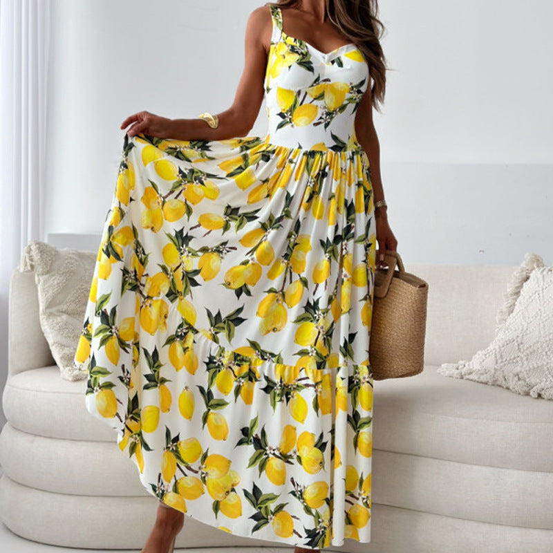 Ladies summer dress with romantic lemon print