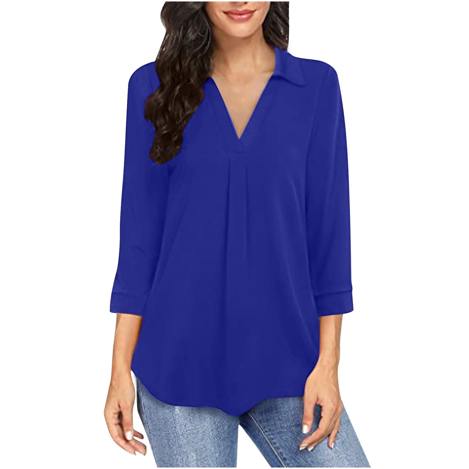 Women's blouse with modern V-neck and elegant pleats