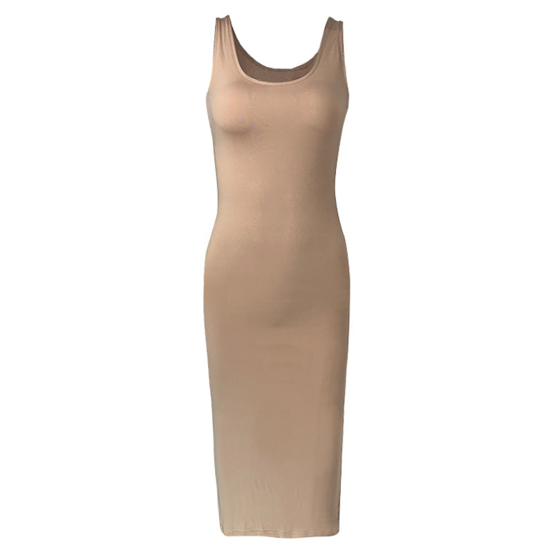 Women's maxi dress made of soft jersey with a deep round neck