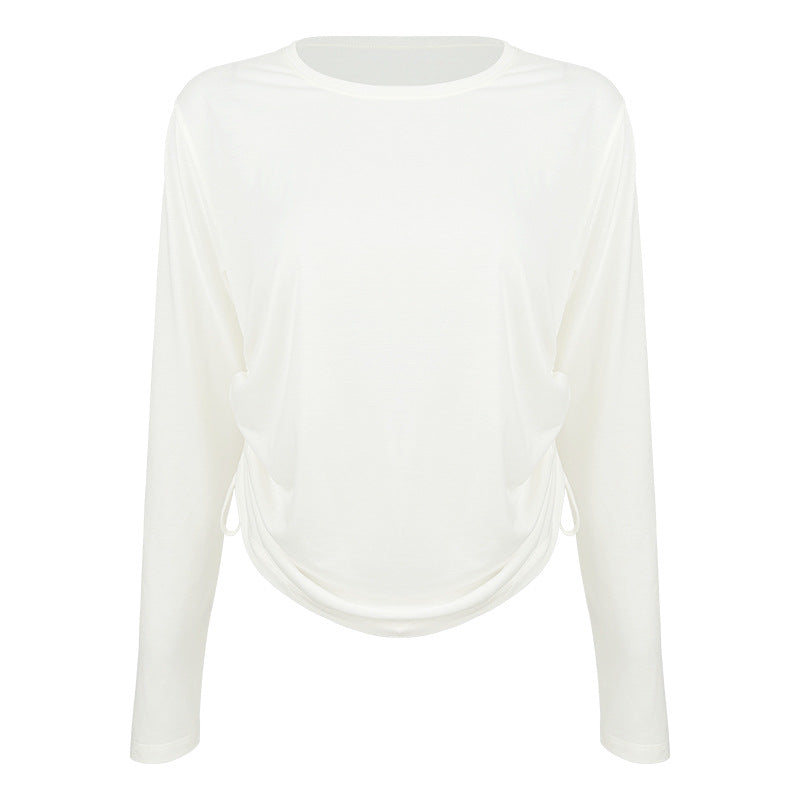 Women's casual long sleeve shirt with adjustable hem and breathable properties