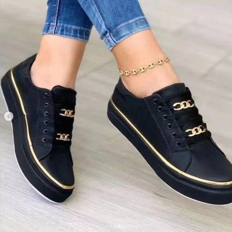 Women's Sneakers With Fashionable Satin Upper Material and Elegant Gold Accents W&w