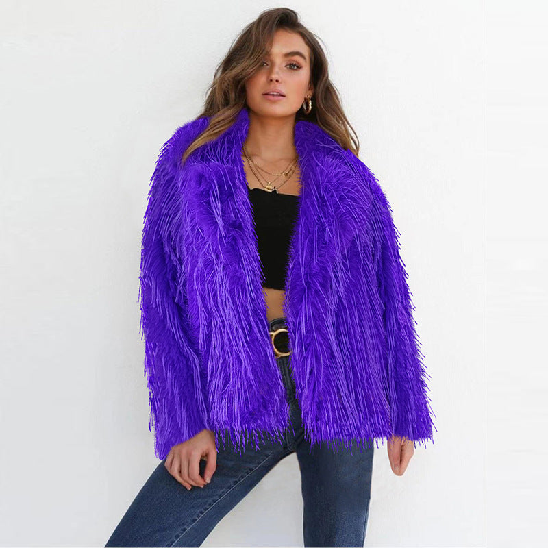 Women's Elegant Faux Fur Blazer with Wide Collar