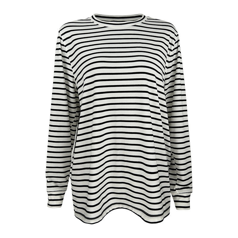 Women's casual long sleeve top with maritime stripe pattern and soft fabric
