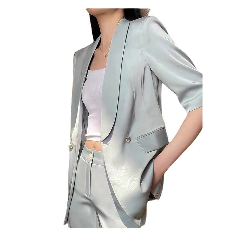 Women Satin-Look Tailored Blazer and Pantsuit