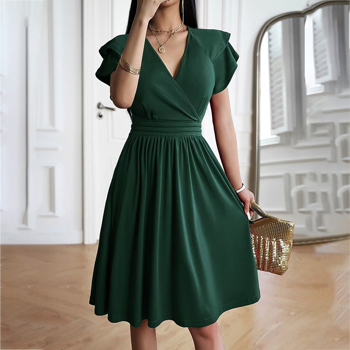V-Neck Short Sleeve Dress