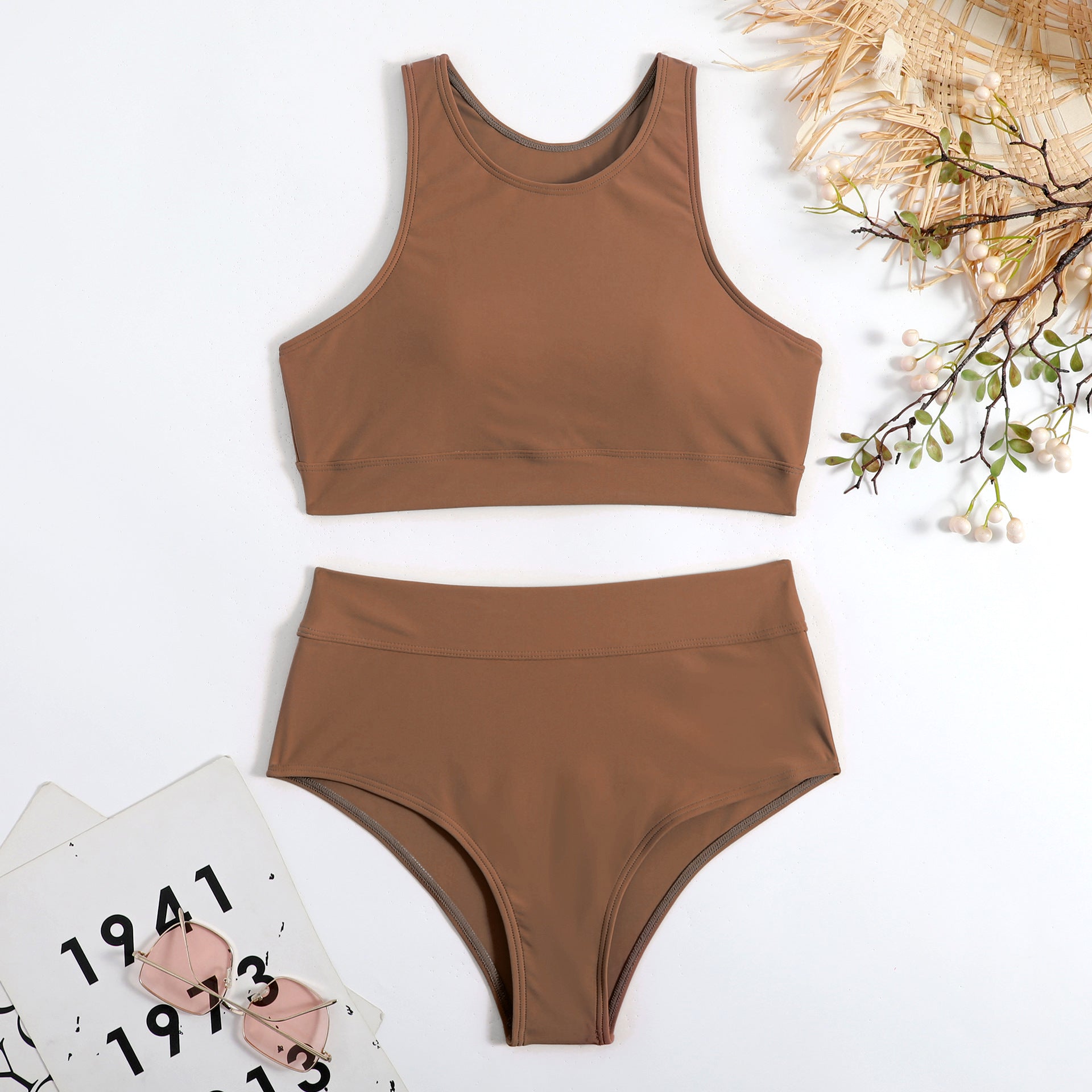 Women's sports bikini set with high waist and racerback top