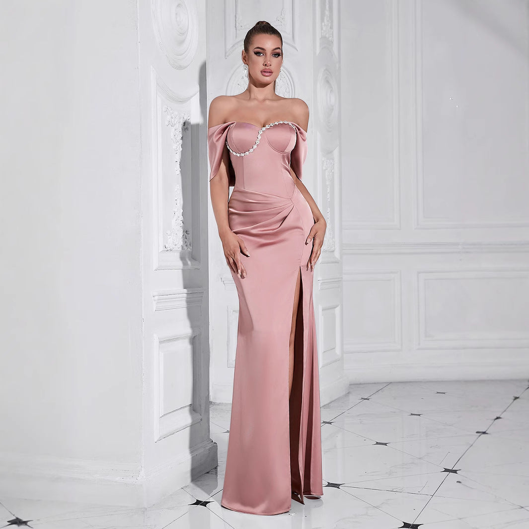 Women's Elegant Evening Dress with Off-the-Shoulder Details and Side Slit