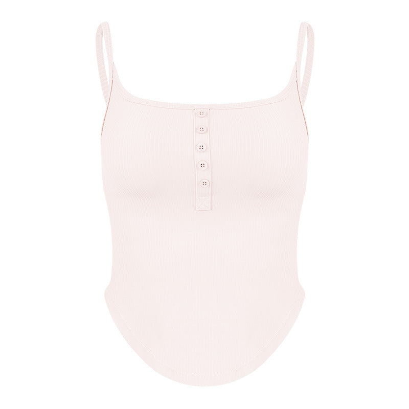 Women’s fashionable sleeveless ribbed top with continuous button placket