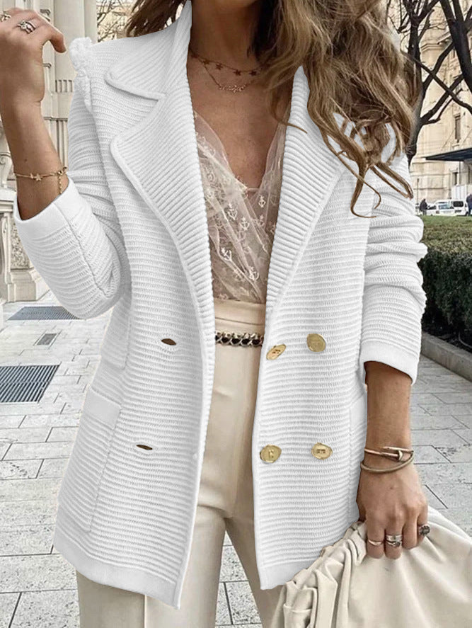 Women's elegant knit blazer with double button placket and pockets