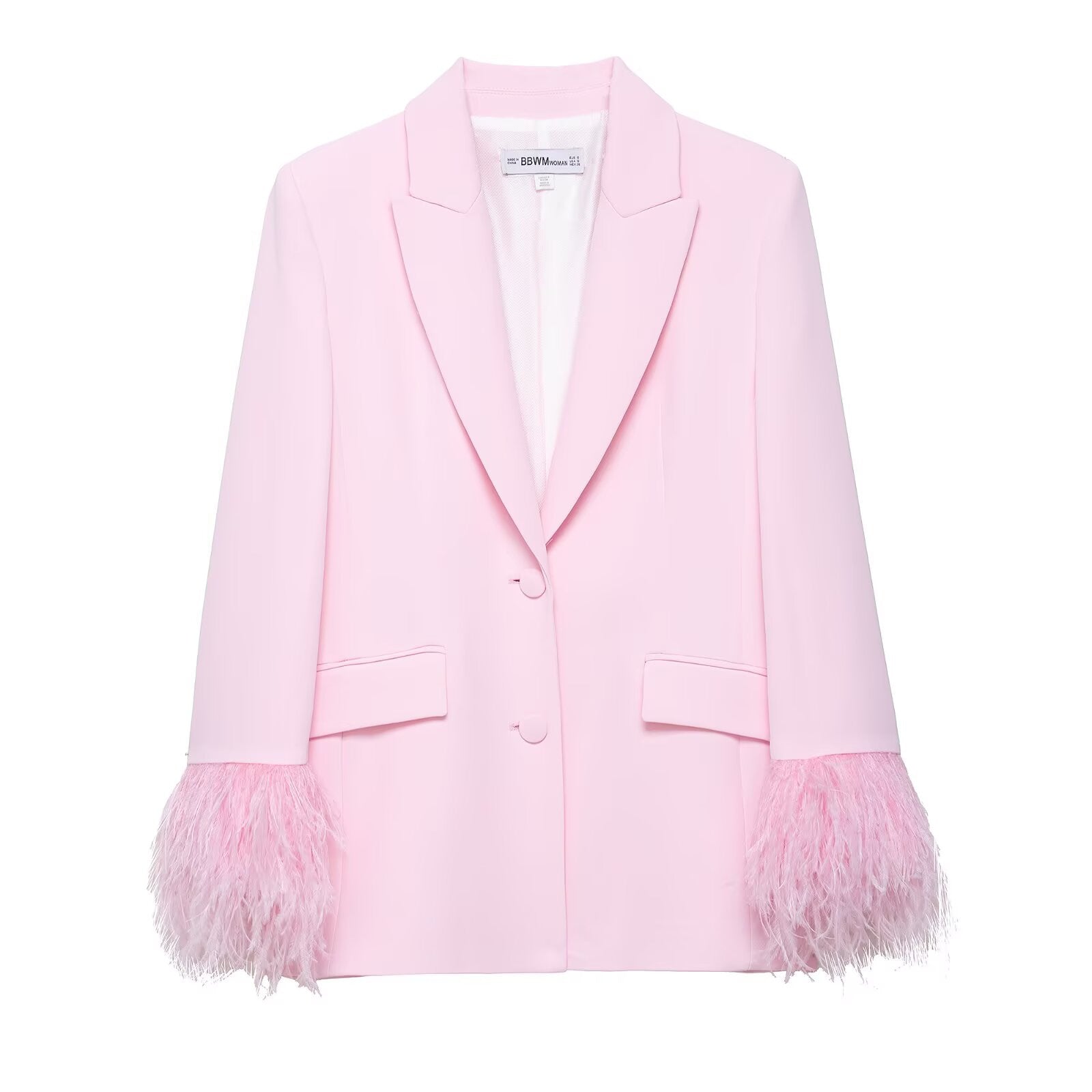 Women's elegant blazer with striking feather sleeves
