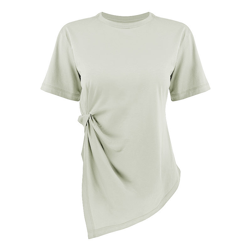 Women's asymmetrical T-shirt with fashionable knot detail