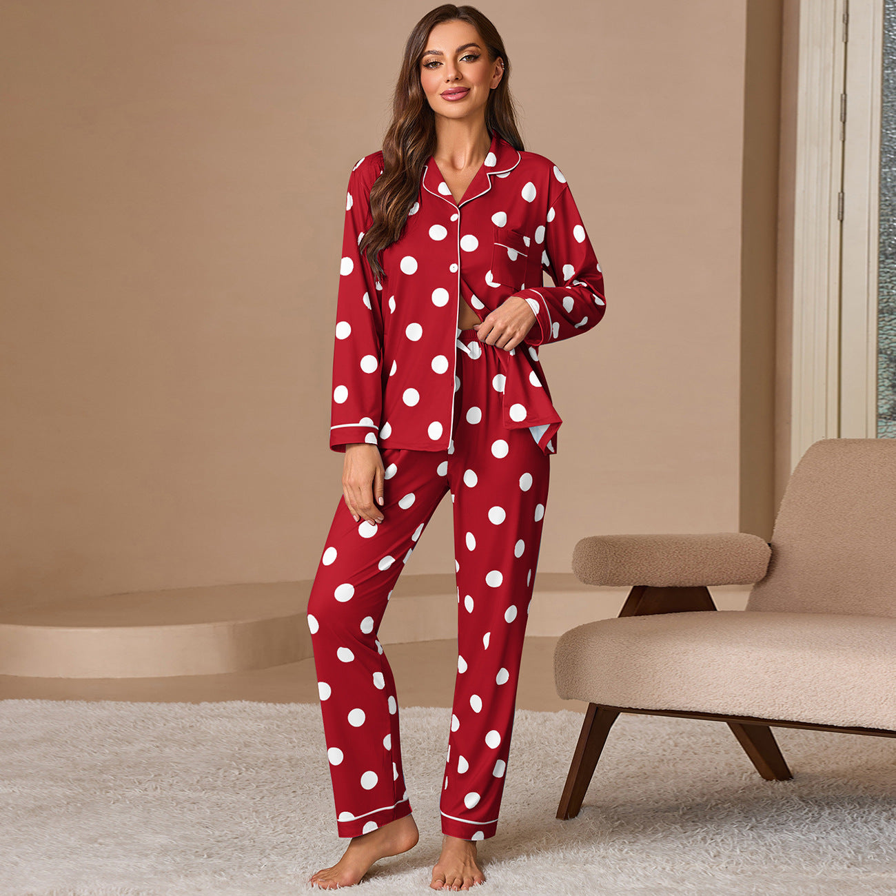 Women's pajama set in classic polka dot design