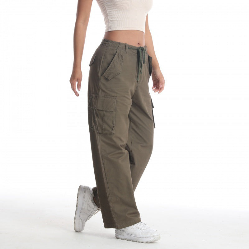 Ladies Casual Cargo Pants with Wide Cut and Numerous Pockets
