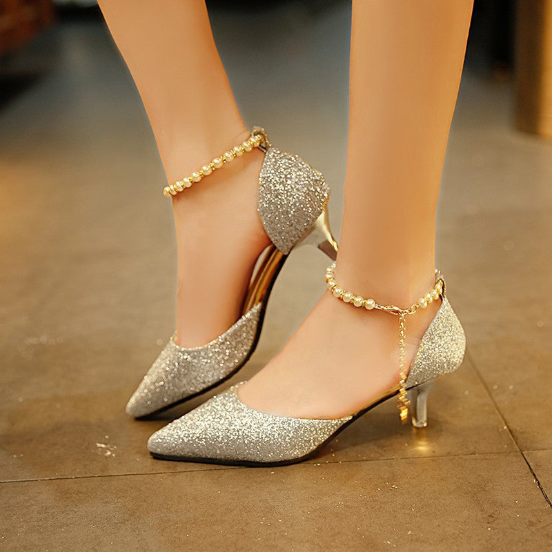 Women Glittering High Heels with Elegant Jewelry Details