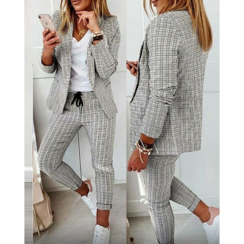Ladies elegant check pattern suit set