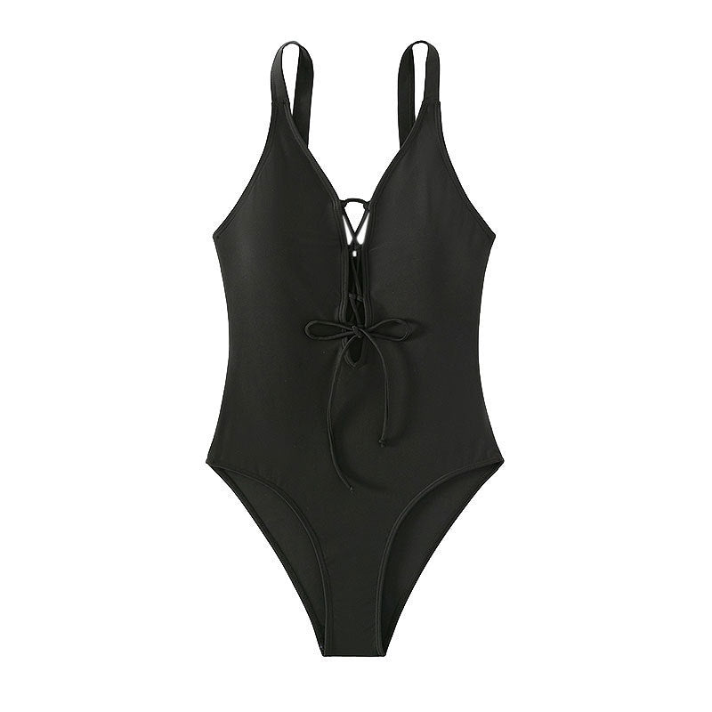 Women Lacing Plunge One-Piece Swimsuit