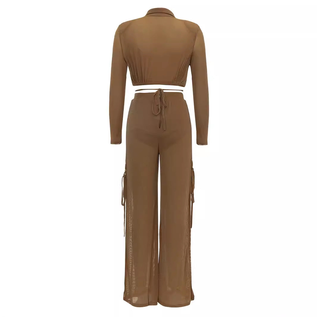 Women's Elegant Cropped Blazer Set with Side Slit and Long Sleeves