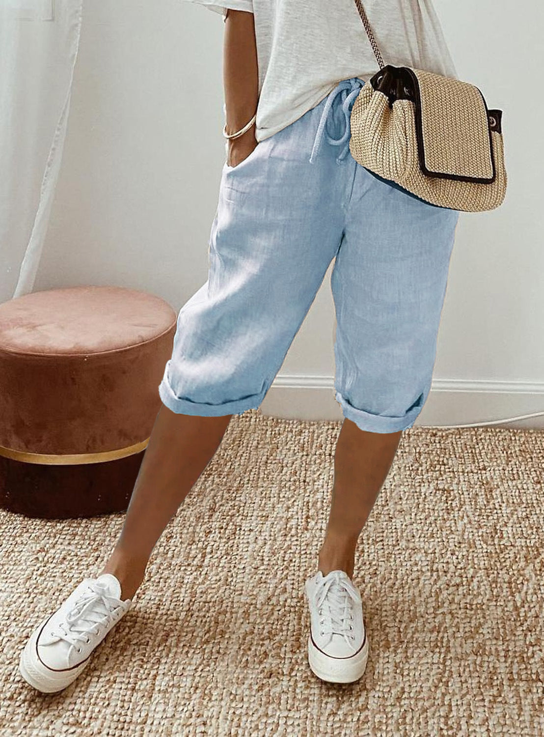 Women's Lightweight Linen Shorts with Elastic Waist