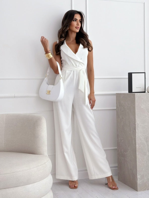 Sleeveless Women's Jumpsuit With V-Neck And Waist Decoration