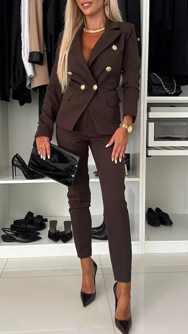 Women's elegant business suit set with double-breasted
