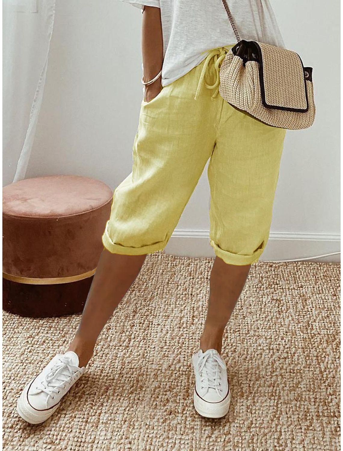 Women's Lightweight Linen Shorts with Elastic Waist