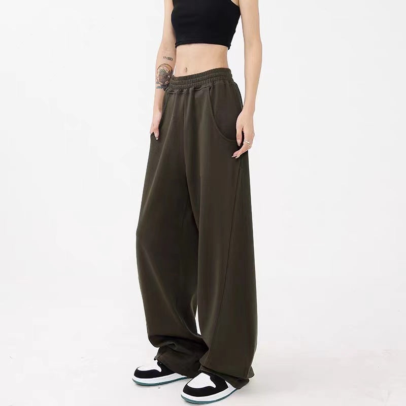 Women's Casual Loose-Fit Sweatpants with Elastic Waistband and Side Pockets