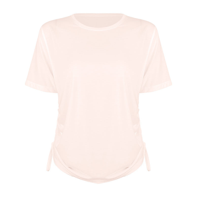 Women's leisure shirt with side tie and moisture-regulating material