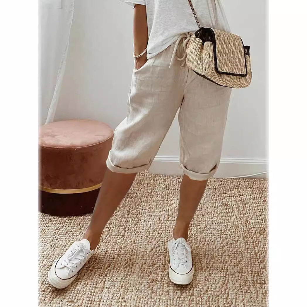Women's Lightweight Linen Shorts with Elastic Waist