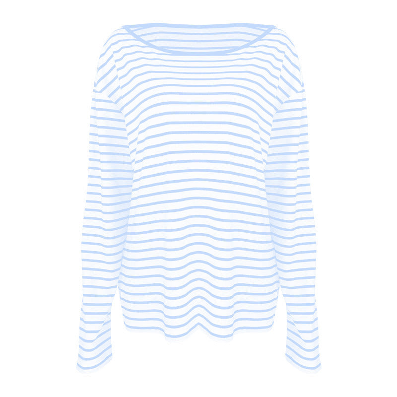 Women's casual long sleeve shirt made of lightweight fabric with a nostalgic striped pattern