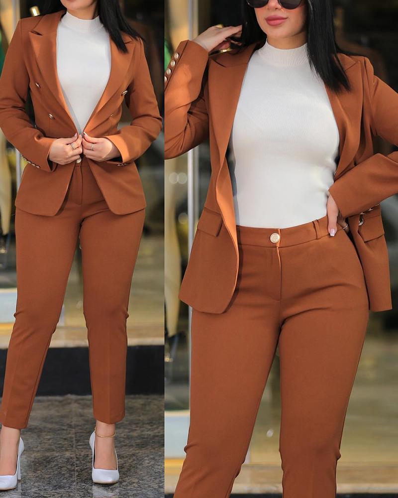 Women's Elegant Suit Set with Tailored Blazer and Slim Pants
