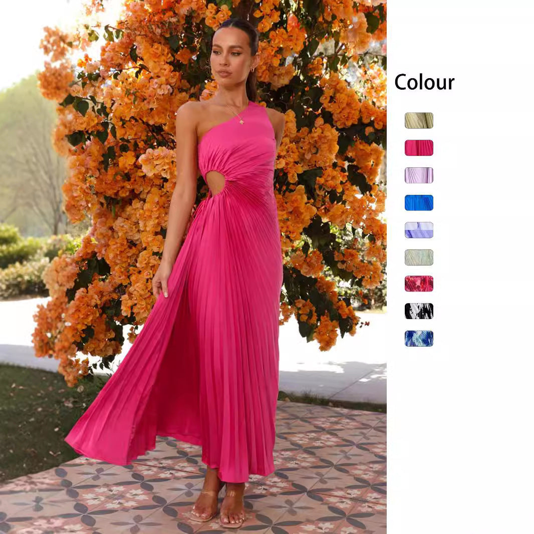 Women's maxi dress with refined draping and asymmetric design