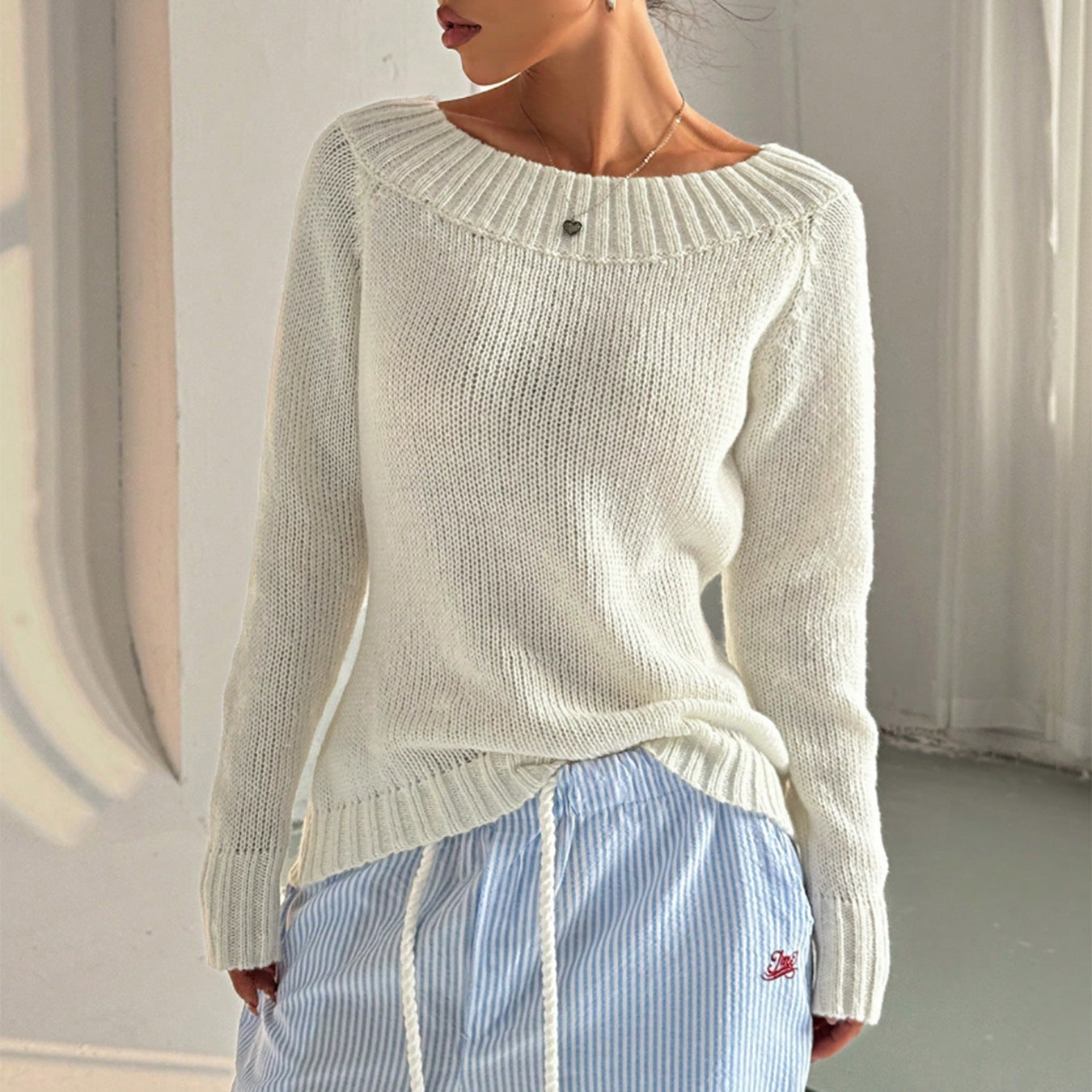 Women's Off-Shoulder pullover with Textured Knit Pattern