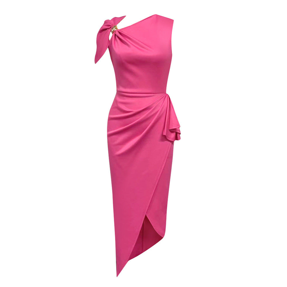 Women's elegant and figure-hugging evening dress with an asymmetrical cut