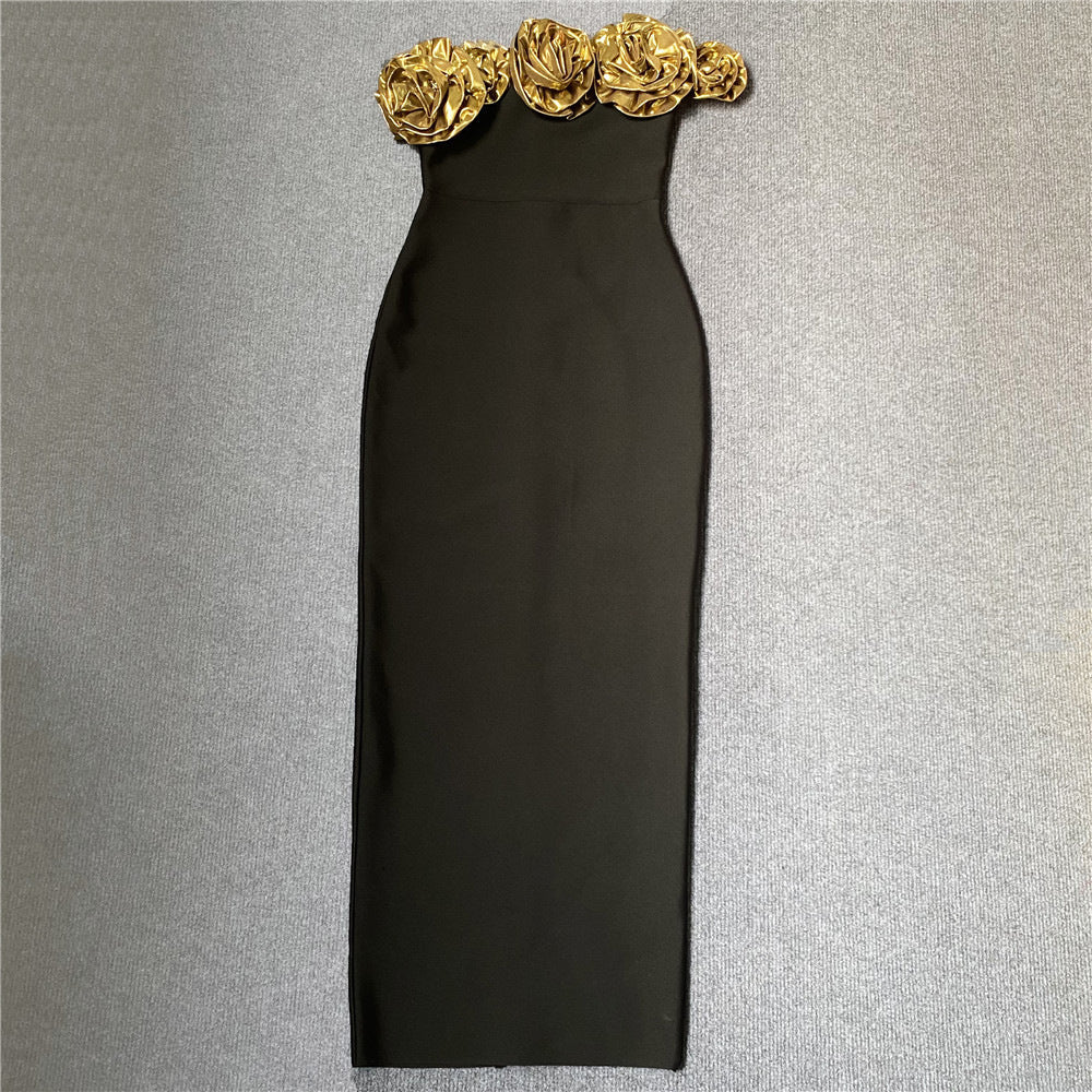Women's Elegant Sheath Dress with Shimmering Flower Detail