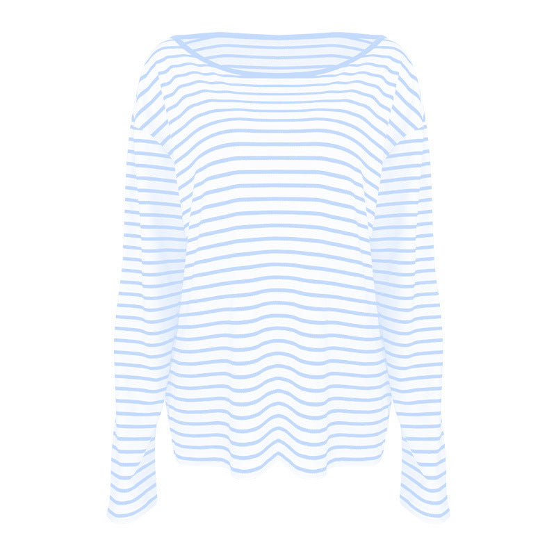 Women's casual long sleeve shirt made of lightweight fabric with a nostalgic striped pattern
