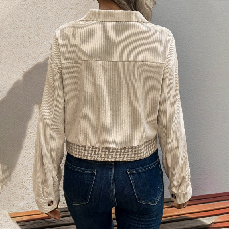 Women's cord jacket with modern houndstooth design and practical pockets