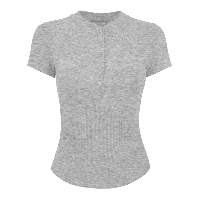 Ladies short sleeve shirt with elegant button placket and fine rib structure