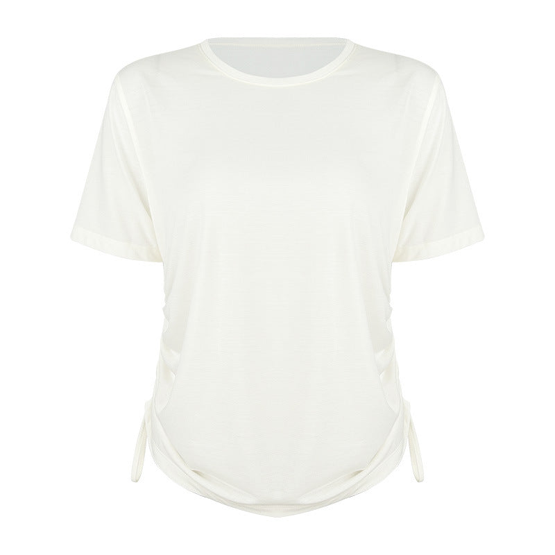 Women's leisure shirt with side tie and moisture-regulating material