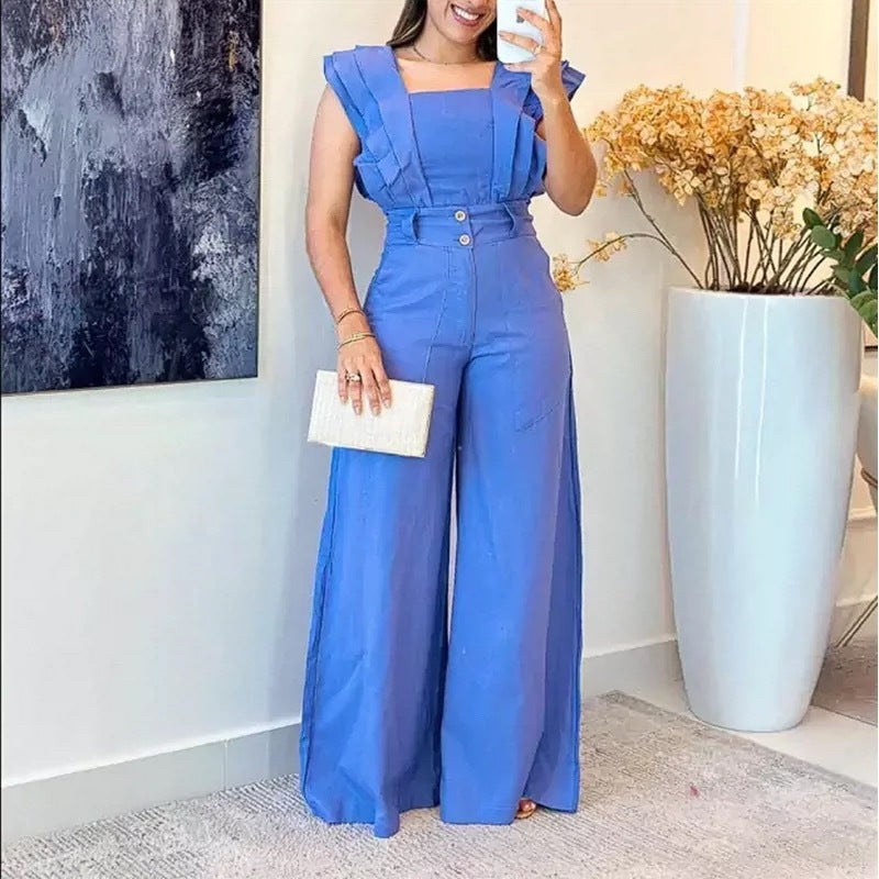 Ladies elegant jumpsuit with voluminous ruffle details