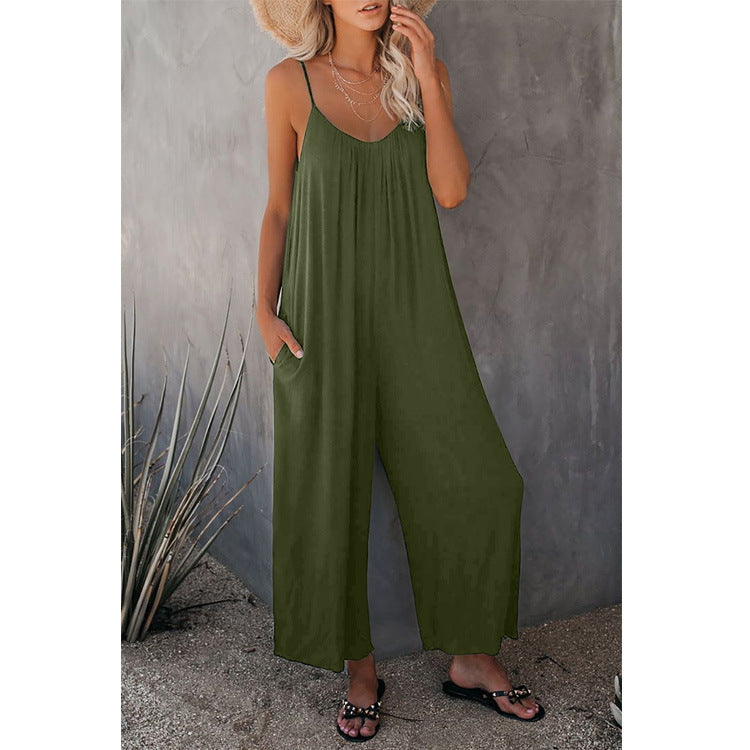 Women's Casual Jumpsuit with Wide Legs and Practical Pockets
