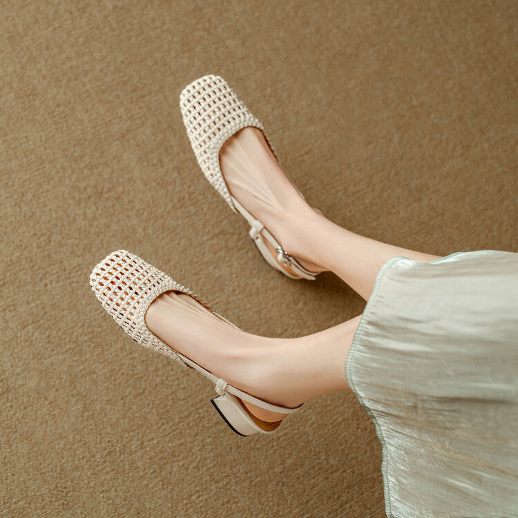 Women's Slingback Sandals with Braided Design and Elegant Block Heel