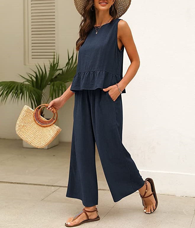 Ladies airy jumpsuit with ruffled hem