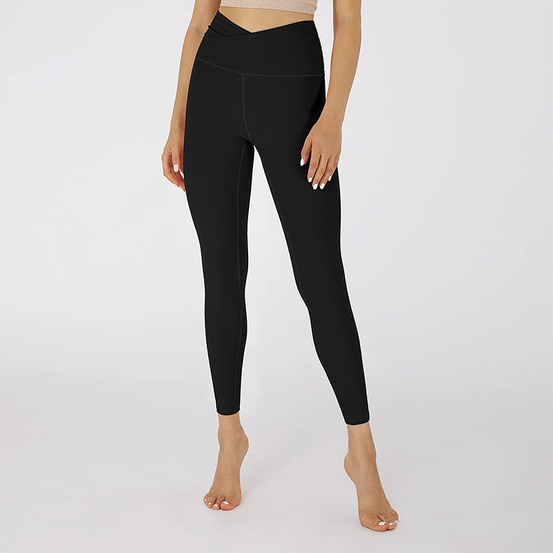 Women's High-Waisted Yoga Leggings with Cross-Over Waist