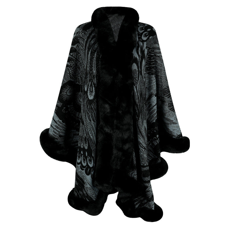 Women's luxurious poncho with decorative fleece thermal protection