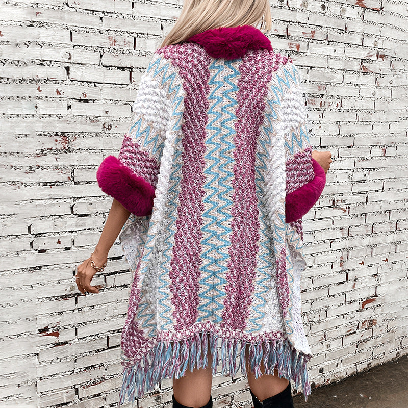 Women's Cozy Cardigan with Luxurious Faux Fur Trim