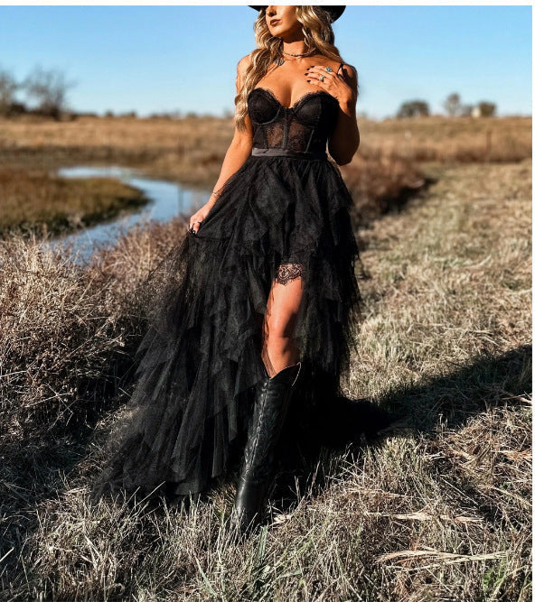 Durability Herringbone Mesh Lace Pure Desire Maxi Dress