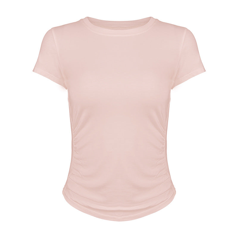 Women's leisure t-shirt with sophisticated gathering effect and elastic material