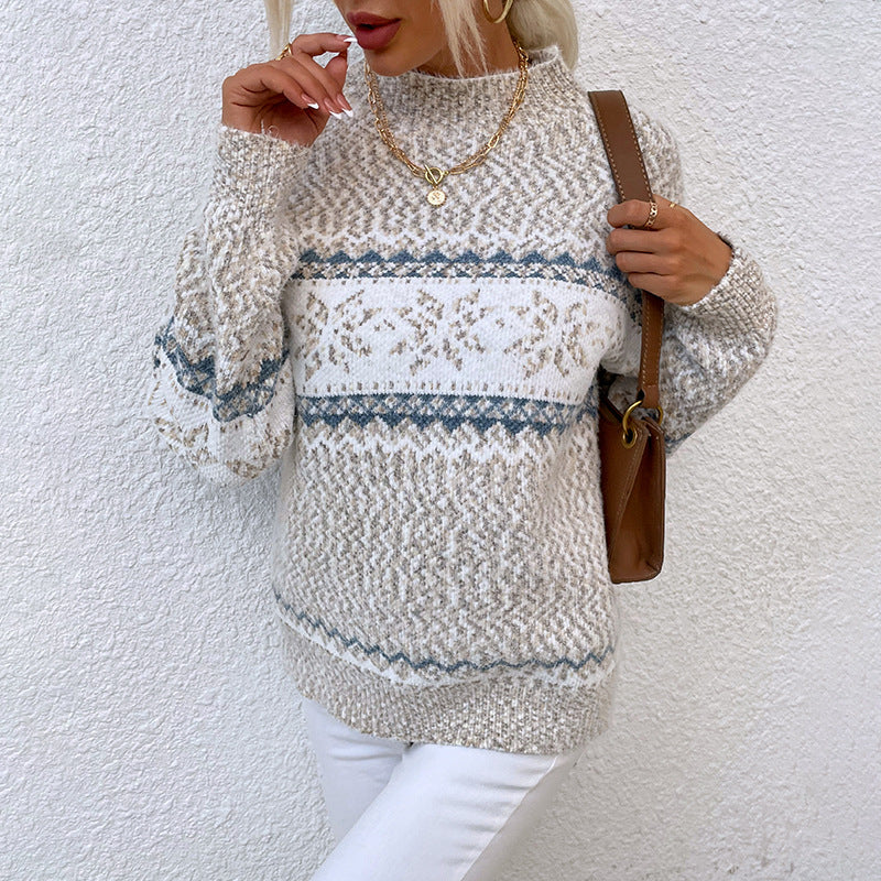 Women's Cozy Oversized pullover with Christmas Motif and High Collar