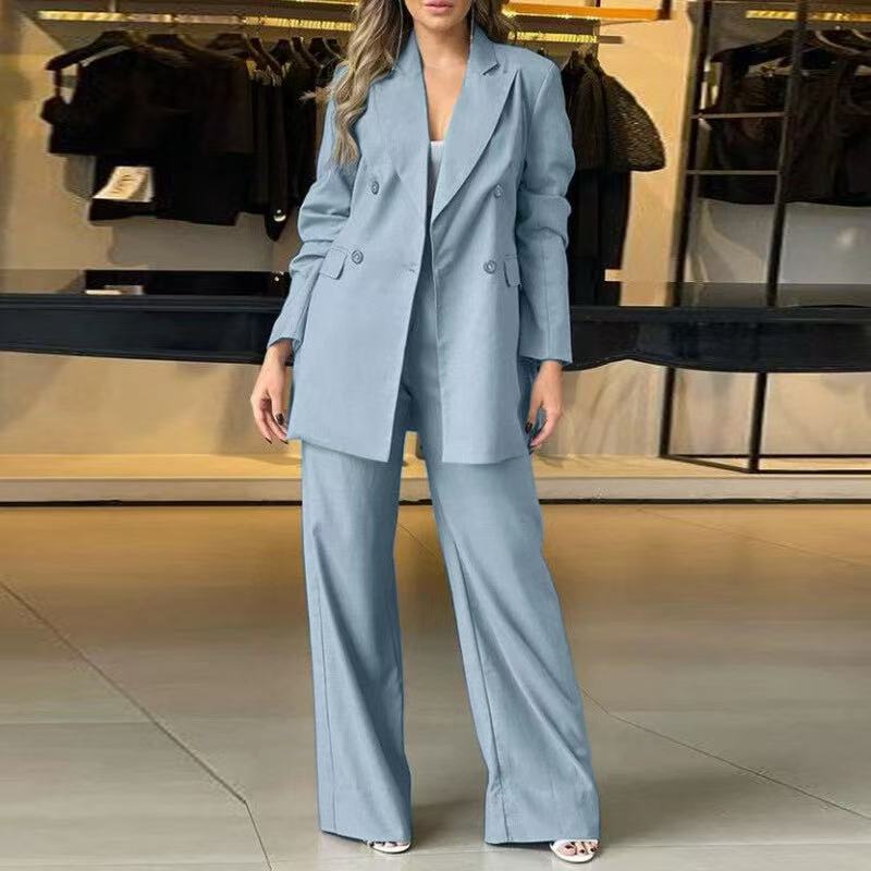 Women's Plus Size Suit with Double Breasted and Wide Leg